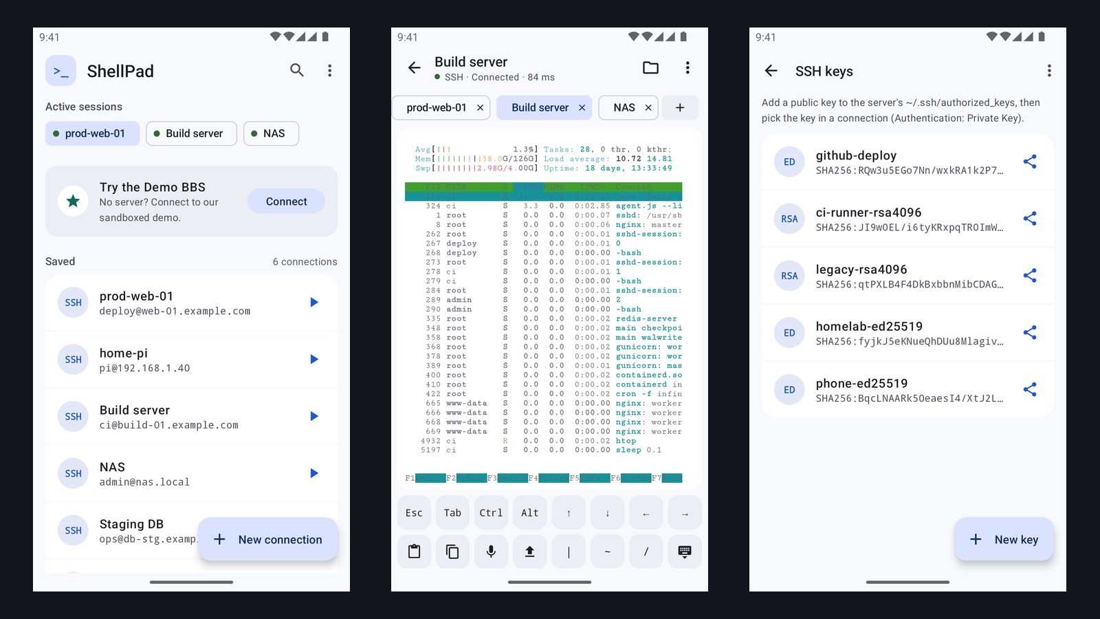 ShellPad 1.2 brings host-key checks, SSH keys and port forwarding to an Android SSH client